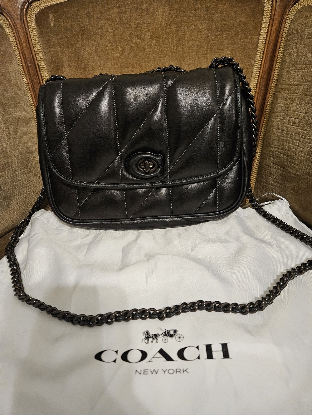 Coach Black Quilted Turn-Lock Shoulder Bag with Chain Strap